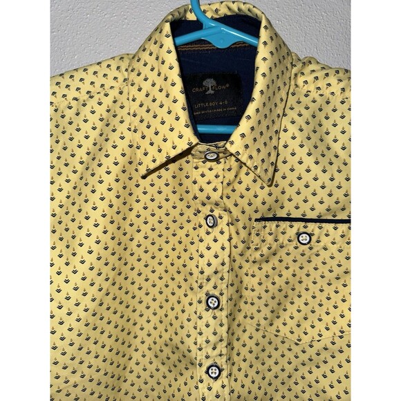 NWOT Boys Yellow Patterned Craft + Flow Button Up Dress Shirt Size 4 Small - Picture 2 of 13
